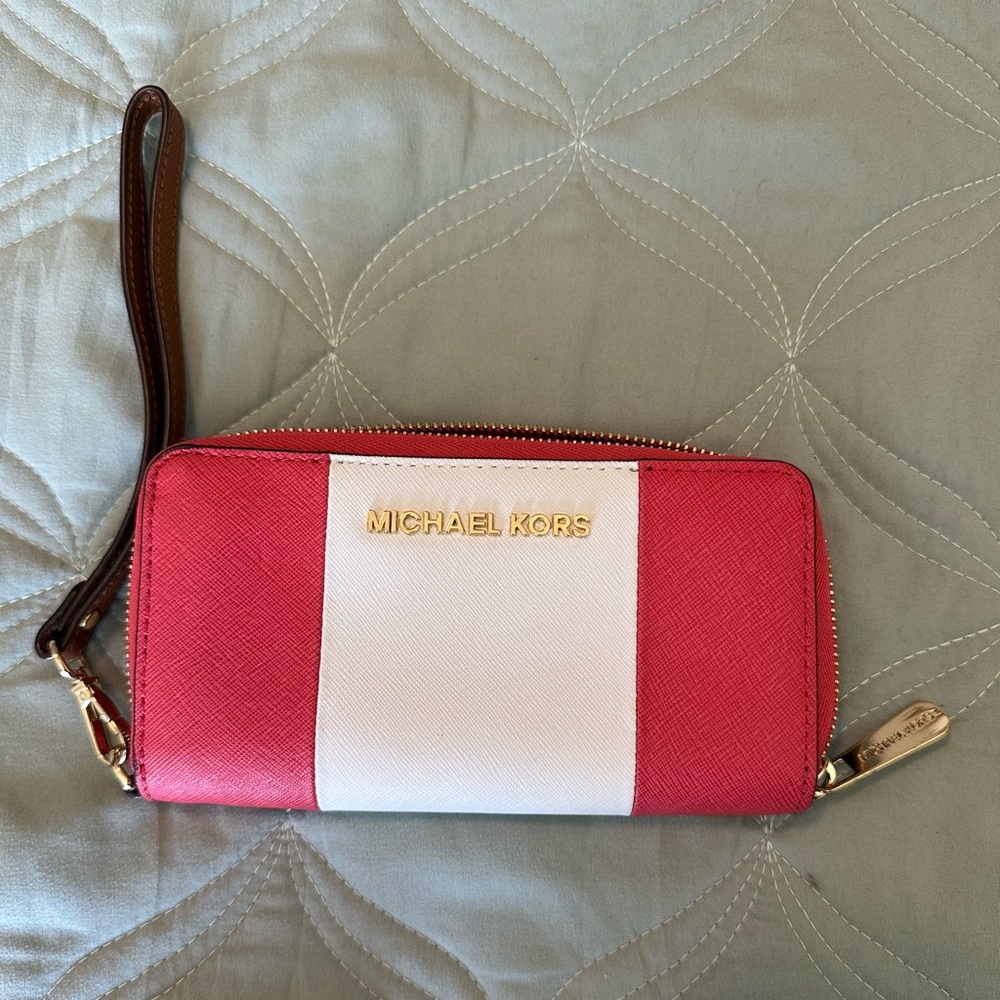 Michael Kors Pink and White Wristlet